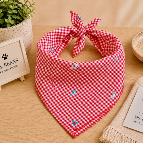 Shark Snack Bandana | Red Gingham & Coastal Print